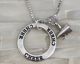 Cheer Necklace- Cheer Charm- Megaphone Jewelry- Sterling Silver- Cheer Team- Cheer Quad- Cheer Coach- Gift- Senior Night Gift