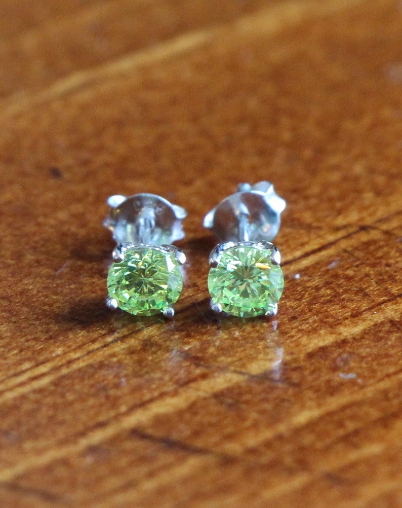 August Birthstone Earrings Peridot Sterling Silver August Birthday Stud Earrings Birthday Present Christmas Gift Gift for her image 2