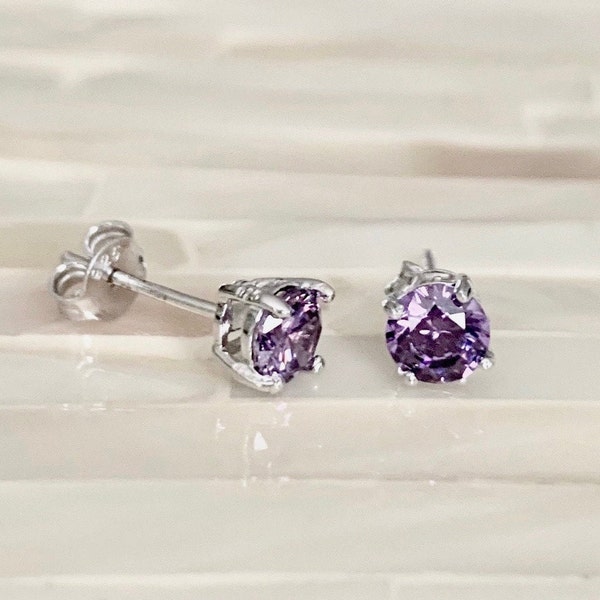 February Birthstone Earrings- Amethyst Purple-Sterling Silver-Stud Earrings- Birthday Girl-  Birthday Present- Christmas Gift