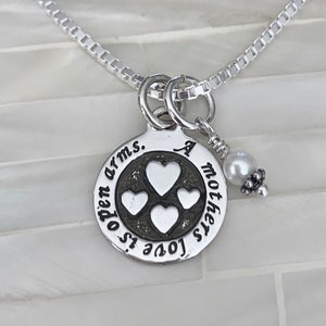 Mothers Love Necklace- Birthstone Necklace- Gift for Mom- Mother&#39;s Necklace- Mother&#39;s Day Gift- Mommy Gift- Love mom-Sterling Silver