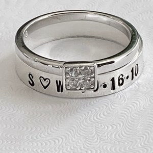 Personalized Anniversary Date Ring- Name Ring- Promise Ring- Anniversary Gift- CZ Ring- Christmas Gift- Hand Stamped- Sterling Silver
