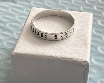 Religious Bible Verse Ring - Hand Stamped Personalized Gift- Sterling Silver - Christian Jewelry