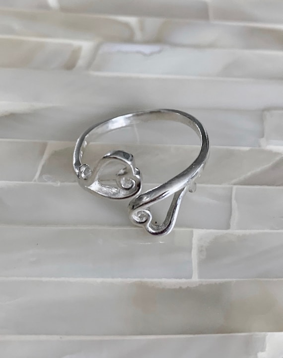 Heart Ring- Two Hearts Adjustable Ring Sterling Silver- Couples Ring-  Lovers Jewelry- Promise Ring- Girlfriend Jewelry- Valentines