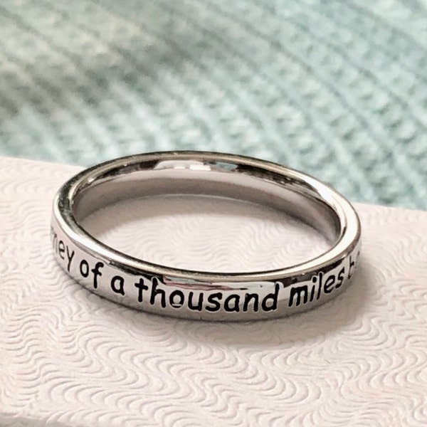 Journey Ring- Journey of 1000 Miles Begins With a Single Step- Graduation Gift- Inspirational- Retirement- Traveler- Gift- Sterling Silver