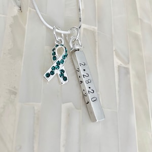 Green Awareness Ribbon Necklace, Personalized, liver cancer, cerebral palsy, lymphoma, mental health, Survivor Gift, Support Gift