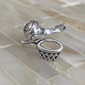 Basketball Ring- Basketball Player Gift- Basketball Jewelry- Sterling Silver- Basketball Player- Senior Gift- Basketball mom-Adjustable Size