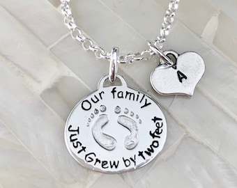 Mothers initial Necklace- Our family just grew by two feet- Grandmothers necklace- Personalized necklace- sterling silver- hand stamped