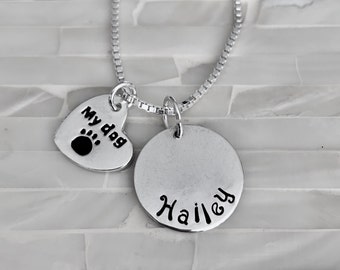 Personalized Dog Necklace- Animal Lover gift- Personalized Dog Name Necklace- I Love Dog Jewelry- Sterling Silver- Hand Stamped