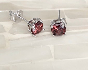 January Birthstone Earrings- Garnet- Sterling Silver- Ear Studs - Birthday Present- Gift for her- Christmas Gift