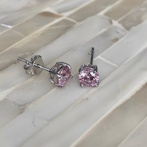 October Birthstone Earrings- Pink CZ- Sterling Silver- October Birthday- Breast Cancer- Stud Earrings- Gift for her- Christmas Gift
