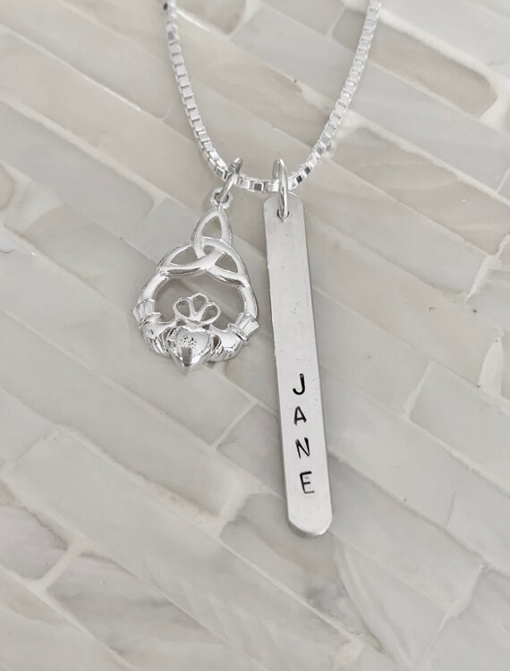 Irish Claddagh Name Bar Necklace Irish Jewelry Gift Gift for Girlfriend Daughter Celtic Necklace Sterling Silver Hand Stamped Etsy Canada