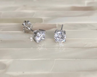 April Birthstone Earrings- Cubic Zirconia- Sterling Silver- April Birthday- Stud Earrings- Birthday Present- Gift for her- Christmas Gift