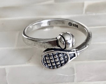 Tennis Ring- Tennis Player- Team- Birthday- Sterling Silver- Tennis coach- Senior Gift- Adjustable Size- Tennis Racket-Friend- Adjustable