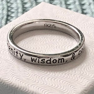 Anillo de oración de serenidad: Dios, concédeme serenidad, sabiduría y coraje. Regalo inspirador. Joyas de recuperación. Oración por la curación.