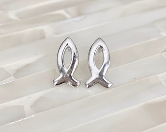 Ichthus Fish Earrings- Religious- Christian Fish Symbol Earrings- Sterling Silver- Jesus Ichthus Fish- Religious Jewelry- Christian Gift