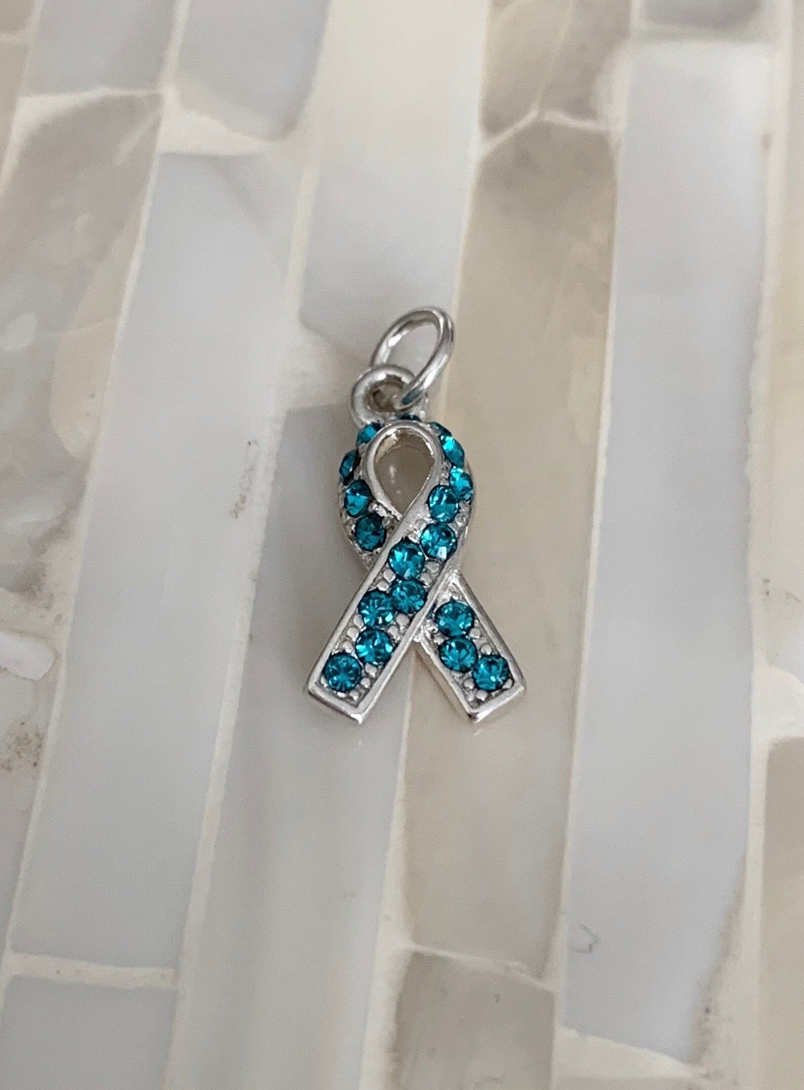 Teal Awareness Ribbon Charm Ovarian Cancer Cervical Cancer Etsy