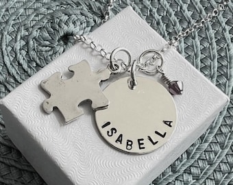 Personalized Autism Awareness Sterling Silver Necklace – Puzzle Piece Charm