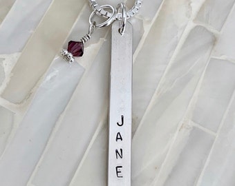 Personalized Name Bar Necklace- Gift for Her- Nameplate Necklace- Kids Name- Mother's Necklace- Sterling Silver- Hand Stamped