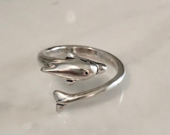 Dolphin Adjustable Ring-Sterling Silver-Beach Jewelry- Ocean Marine Jewelry- Save the Dolphins- Beach Jewelry- Dolphin Lover