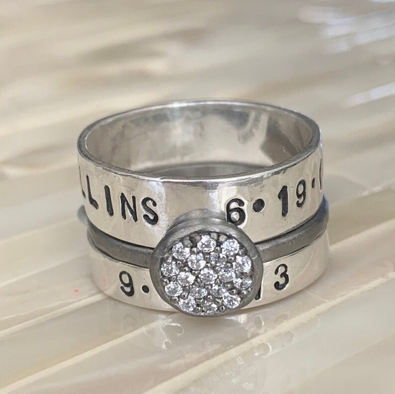Mothers Stacking Name Ring Set Kids Name Rings Anniversary Etsy