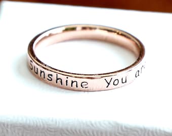 Rose Gold Sunshine Ring – Engraved Sterling Silver Stackable Band