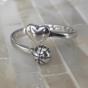 Basketball Ring- I love Basketball Gift- Basketball Jewelry- Sterling Silver- Basketball Player- Senior Gift- Adjustable Size-Christmas Gift
