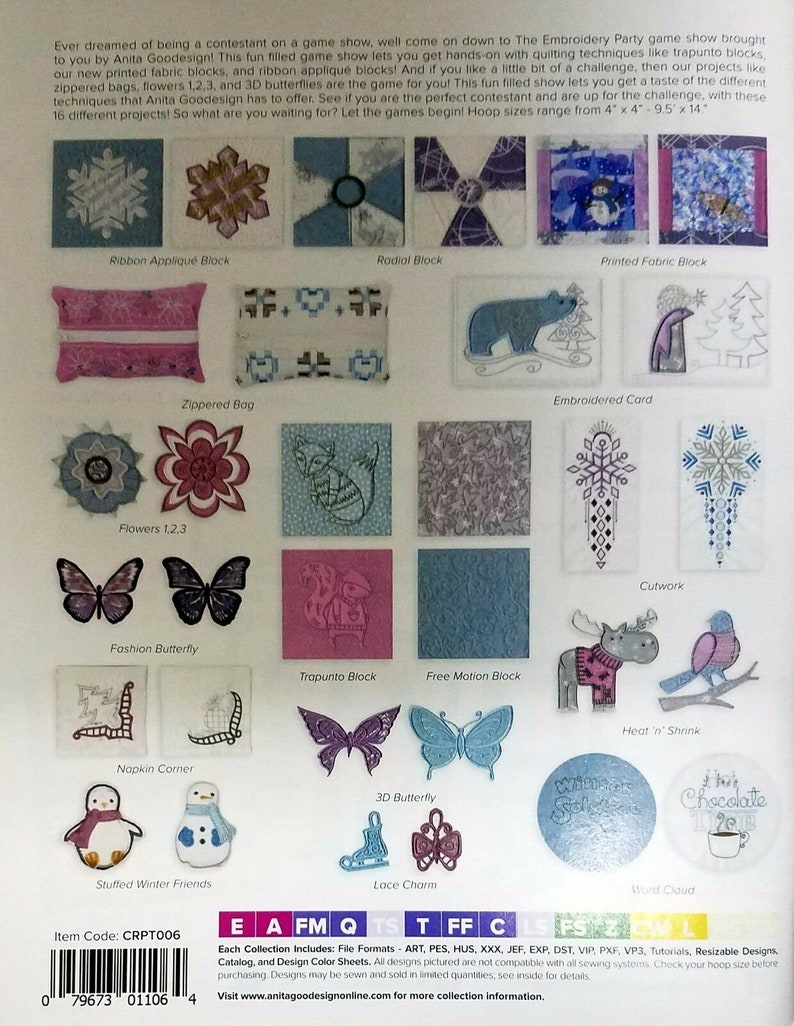 Anita Goodesign "embroidery Party BOOK & Cd" 15 Projects NEW Event