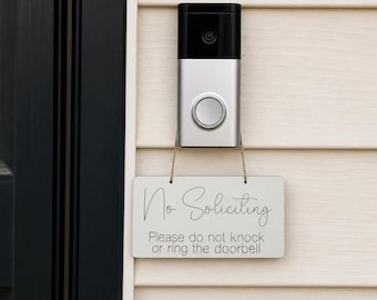 No Soliciting Doorbell Hanger, Engraved Do Not Knock Sign, Basswood Front Door Decor