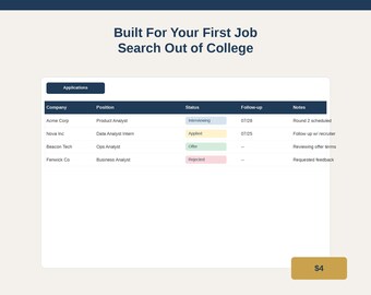New Grad Job Application Tracker | Excel and Google Sheets Template | College Student Job Search Spreadsheet