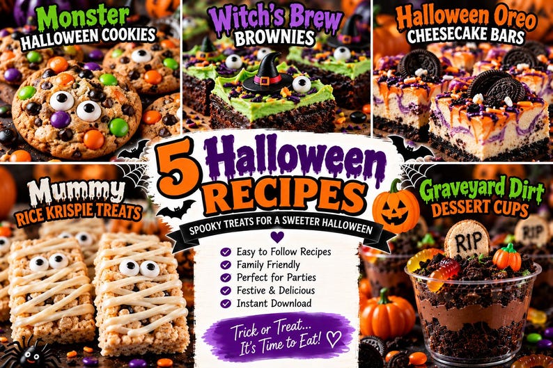 5 Halloween Treat Recipes Bundle | Spooky Desserts, Party Treats (PDF ...