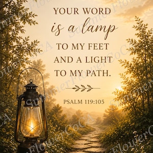 6 Sizes Your Word Is a Lamp Wall Art | Psalm 119:105 Scripture Print | Christian Landscape Digital Download