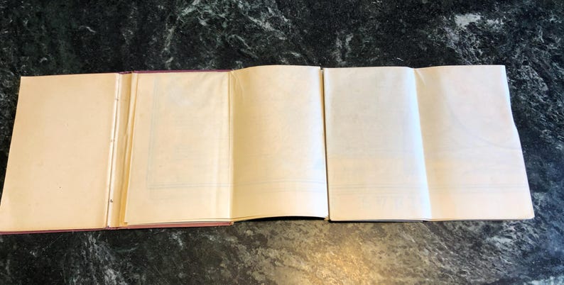May include: A closed book with a pink cover and blank pages. The book is open to reveal the blank pages.