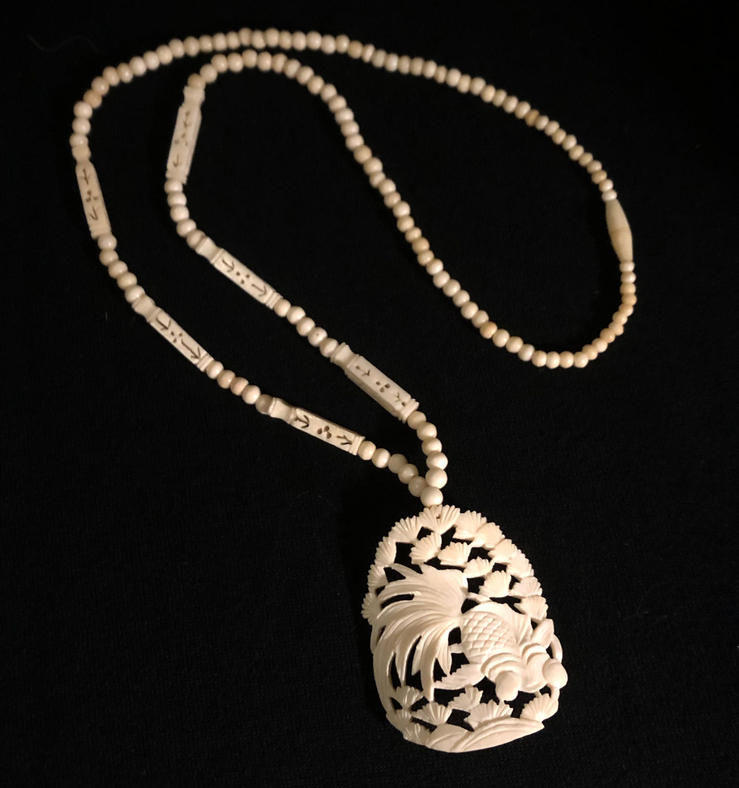 Carved Bone Pendant Necklace, Excellent, Vintage - Etsy