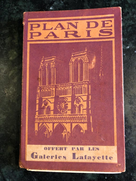 1920's Hachette colorful French Pocket Map of Paris, large, folds from book