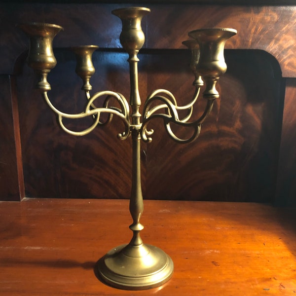 Old brass candelabra, five light, 13 inches tall, NICE