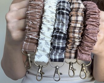 Scrunchie Wristlet Keychain | Loop Keychain Bracelet | Cotton Wrist Strap | Teacher Gifts | Neutral & Fall