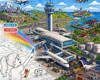 Kids Airport Coloring and Activity Book, AMAZING AIRPORTS, 64+ Pages, Aviation Discovery (Instant Download)