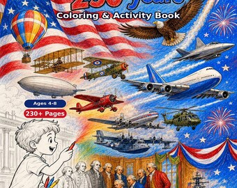 USA 250th Anniversary Aviation Coloring Book, 243+ Printable Pages, Homeschool US History for Kids