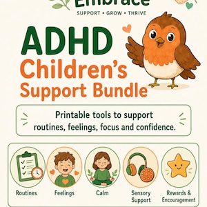 ADHD Children's Printable Bundle, Routines, Feelings, Calm, Sensory Support (Digital Download)
