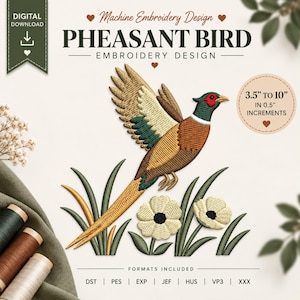 Borduurpatroon van een fazant, borduurbestand voor de fazantmachine, vogelborduurontwerp, borduurpatroon van wilde dieren, jachtcadeau