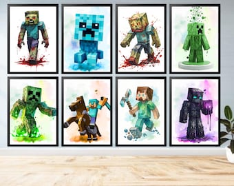 Ensemble d'affiches murales Pixel Block, décoration gaming, poster pour chambre d'enfant (téléchargement numérique)