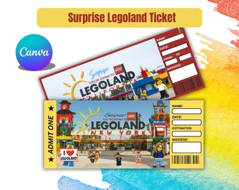 Surprise Legoland Ticket Template, Editable Theme Park Gift Ticket, Printable Party Ticket, Instant Download Template