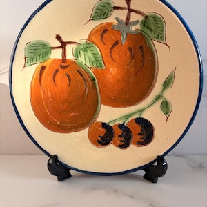 Vintage Puigdemont Spanish Wall Plate, Hand-Painted Ceramic Fruit Platter, Mid-Century Modern Catalan Art Pottery, La Bisbal Slipware, 1960s