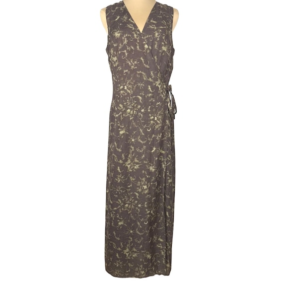 Max Mara, Vintage 90s Max Mara Linen Blend Sleeveless Maxi Wrap Dress 14 Italy Minimalist
