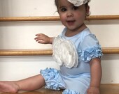 Baby Blue Ruffle Romper: Infant One Piece with Chiffon Flowers