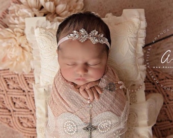 Bandeau bébé fille en strass Bandeau nouveau-né en strass avec lien en ruban