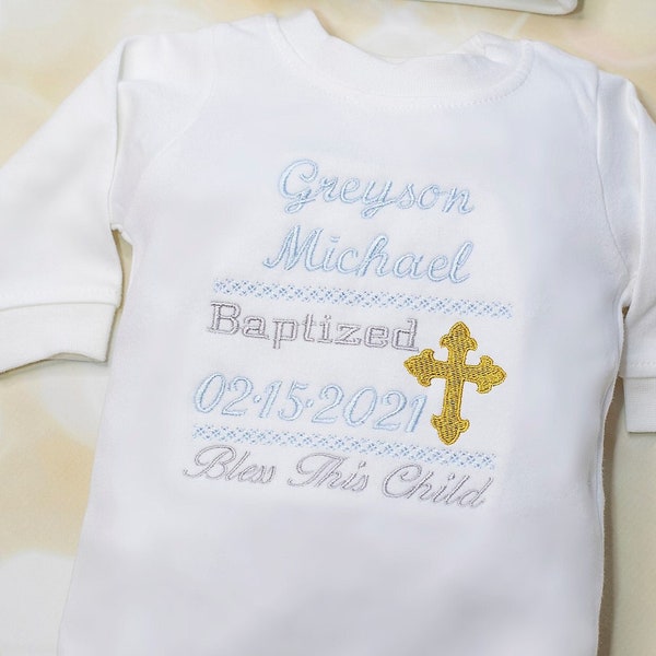 Baby Boy Baptism Romper Infant Baby Boy Layette White Cotton Baby Boy  Romper Set with Large Embroidery