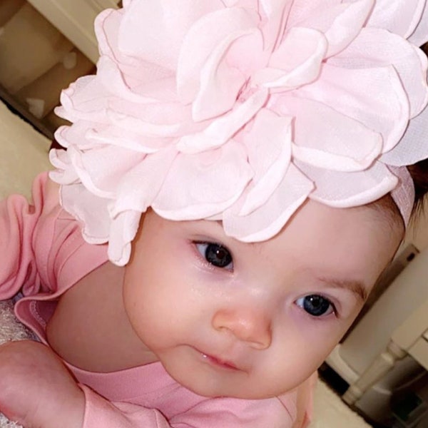 Baby Girl Large Flower Headband in Pink or Off White Toddler Large Flower Headband