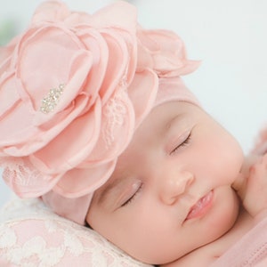 Baby Girl Mauve Beanie Hat Infant Baby Girl Hat with Large Flower