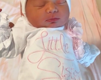 Baby Mädchen Rüschen Weiß Säugling Layette Baumwolle Baby Strampler mit Große Kleine Schwester Stickerei Auf Der Brust und Passenden Stirnband